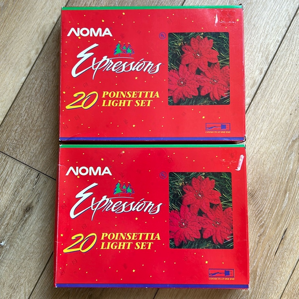 Vintage NOMA Expressions Poinsettias Light Sets Two Packages Unused